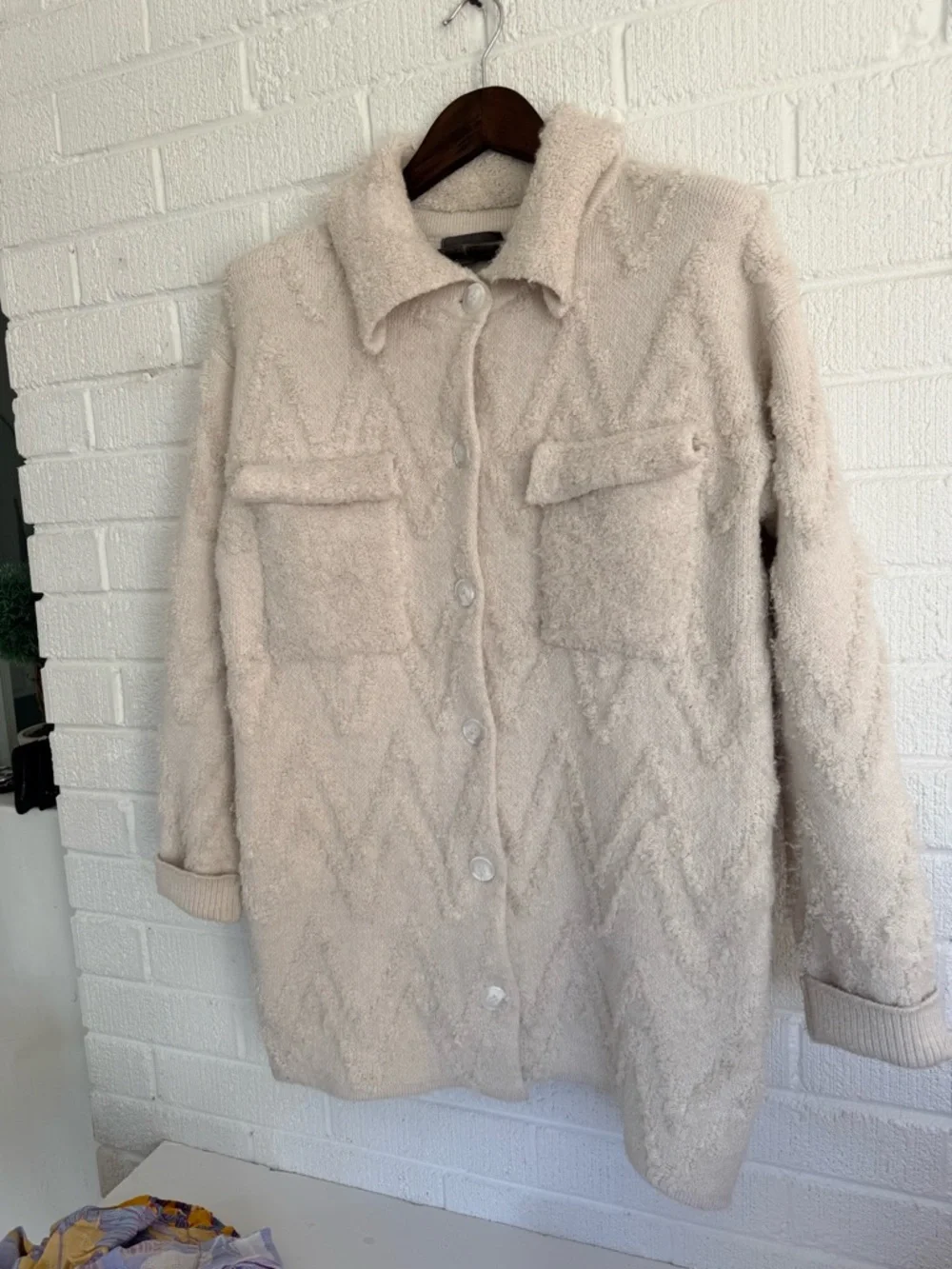 Anthropologie Cream Chevron Teddy Jacket - Picture 3 of 9